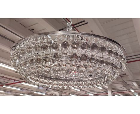 CHANDELIER, polished metal with pear shaped glass drops, 110cm diam. approx. 