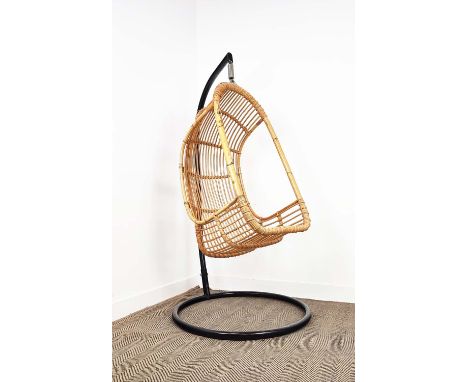 BAMBOO EGG CHAIR, vintage Italian design on a black metal stand, 178cm H x 92cm W x 106cm D. 