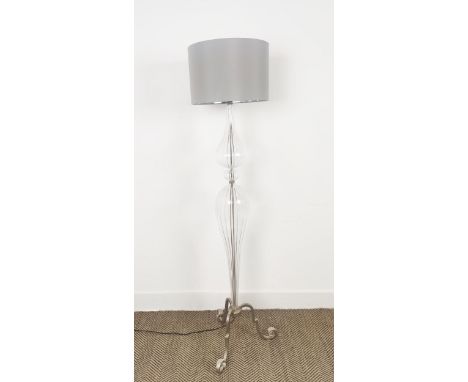 FLOOR LAMP, Murano style glass and polished metal, with shade, 150cm H. 