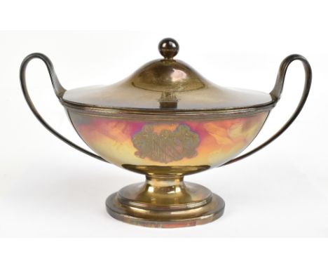 JOHN WAKELIN &amp; ROBERT GARRARD; a George III hallmarked silver twin handled pedestal sauce tureen and cover with central e