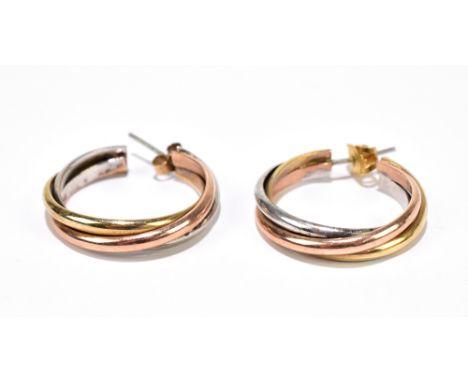 A pair of 9ct three tone gold hoop earrings, diameter approx 22mm, combined approx 9.4g.Additional InformationLight surface w