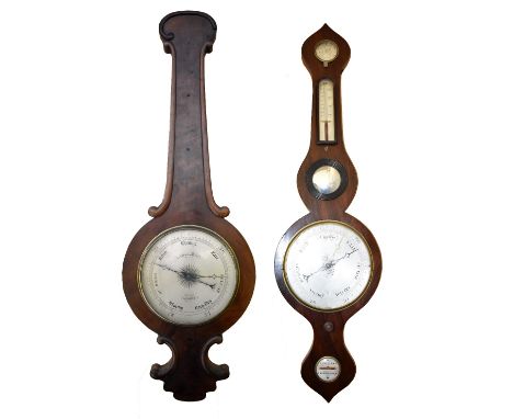 J WILLIAMS OF CARMARTHEN; a rosewood cased wheel barometer, thermometer and hygrometer with silvered dials, length 93.5cm, an