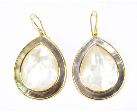 IPPOLITA; a pair of 18ct yellow gold mother of pearl and glass drop earrings, each platform approx 35 x 28mm, both signed, ap