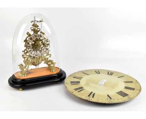 A good brass skeleton clock, the silvered dial set with Roman numerals, with fusee movement striking on a bell,&nbsp;height 3