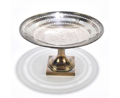 LEVI & SALAMAN; a George V hallmarked silver pedestal cake basket with cast beaded rim outside pierced border, Birmingham 191
