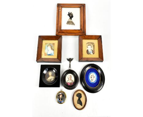 A pair of 19th century rosewood framed portrait miniatures, heightened watercolour on ivory, the female study inscribed to re