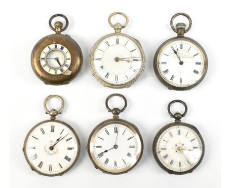 Two hallmarked silver lady's fob watches, one example signed 'A.W. Co Waltham Mass' to the dial, diameter 40mm, together with