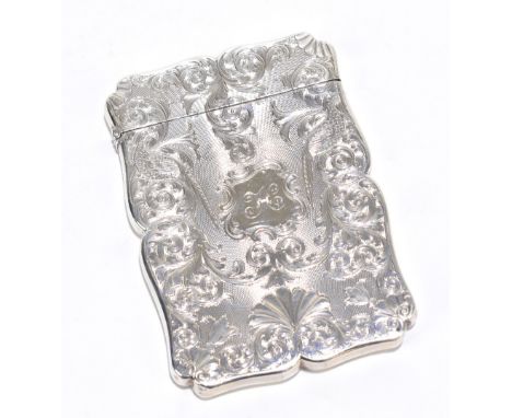 NATHANIEL MILLS; a Victorian hallmarked silver card case with chased decoration surrounding central cartouche with engraved i