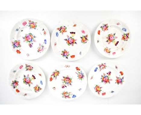 SWANSEA; six 19th century plates, with moulded and hand painted floral decoration, diameter 26cm (6).Additional InformationLi