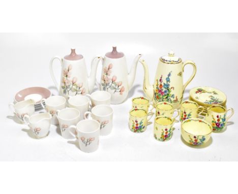 CROWN STAFFORDSHIRE; a fourteen piece tea service with floral decoration, together with a Royal Adderley part tea service.