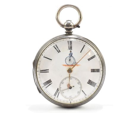 A 19th century key wind pocket watch, the enamelled dial with Roman numerals,&nbsp;subsidiary dial and painted&nbsp;decoratio