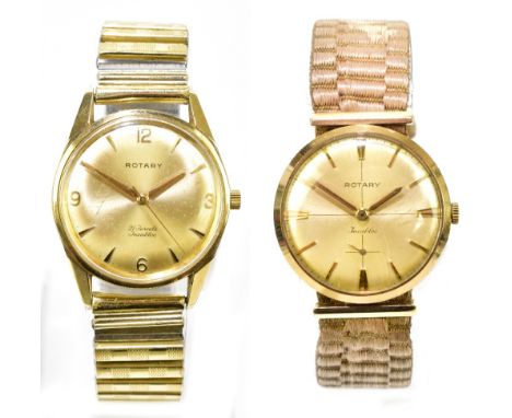 ROTARY; a gentleman's 9ct gold case wristwatch, the silver dial with quarter Arabic numerals and batons, diameter excluding w