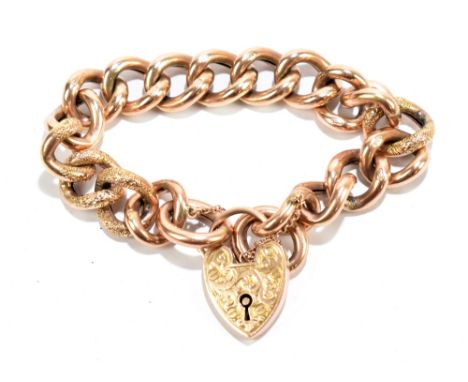 A 9ct rose gold fancy curb link bracelet with padlock clasp, length approx 16cm, approx 26.4g.Additional InformationLight scr