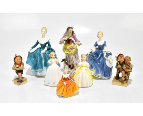 ROYAL DOULTON; five assorted figures to include HN2461 'Janine', together with an early 20th century Continental porcelain fi