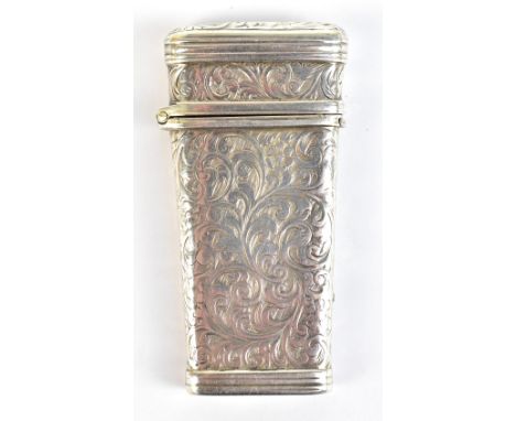 YAPP &amp; WOODWARD; a Victorian hallmarked silver etui with bright cut foliate scroll decoration and vacant cartouche, Birmi