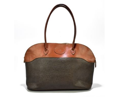 MULBERRY; a large vintage scotch grain and oak calf leather tote bag with shoulder straps and plaid lining with inner zip poc