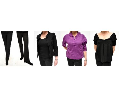 DIANE VON FURSTENBERG; a short black button through blazer jacket with a short collar and front pockets, size 10, a Miu Miu b