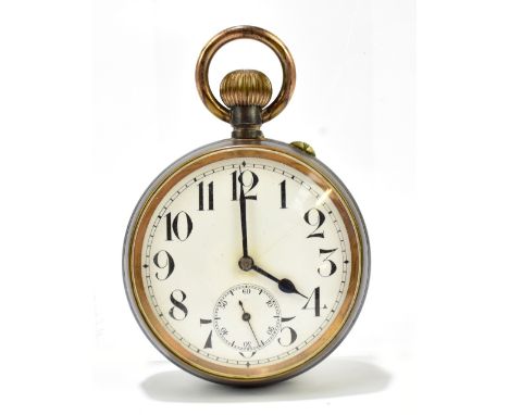 An early 20th century plated crown wind Goliath pocket watch, the white enamelled dial set with Arabic numerals and subsidiar