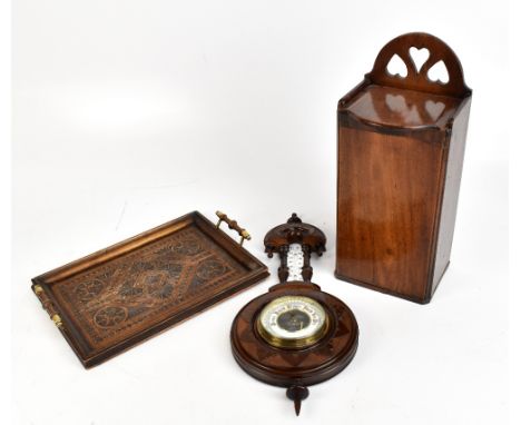 A Georgian mahogany candle box with sliding cover and pierced stylised love heart decoration to the rim, height 39cm, togethe