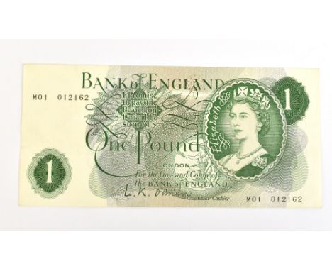 GREAT BRITAIN; a Bank of England L. K. O'Brien replacement £1 note S/N M01 012162.Additional InformationSome light creasing, 