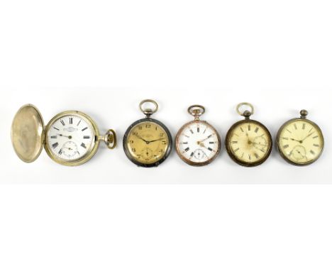 Four silver cased pocket watches to include three crown wind examples, one signed 'Zenith Chronometer 800' to cased back with