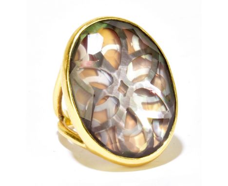 IPPOLITA; a large 18ct yellow gold mother of pearl and glass domed ring, size N, approx 19.5g.Additional InformationThe size 