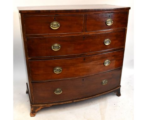 A 19th century mahogany bow front chest of two short over three long drawers on ogee bracket feet, height 105cm, width107.5cm