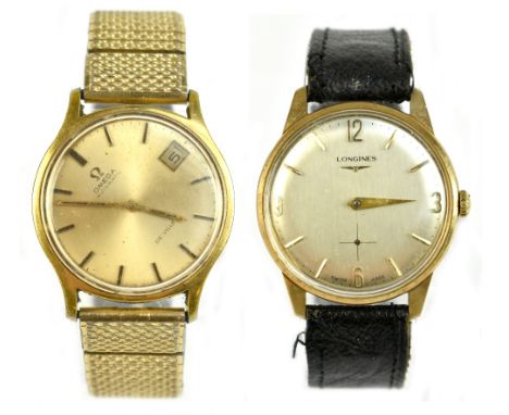 LONGINES; a gentleman's 9ct yellow gold cased mechanical wristwatch, the silvered dial set with Arabic and baton numerals, di