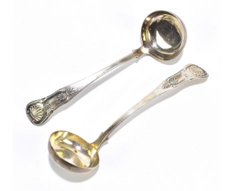 MACKAY & CHISHOLM; a pair of Victorian hallmarked silver sauce ladles decorated in the King's pattern, with engraved initials