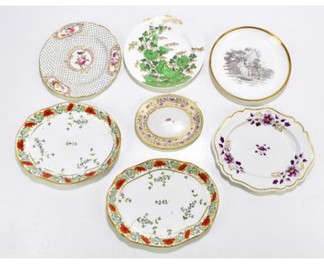 A collection of 18th century and later ceramics, including a Flight Barr oval dish, decorated with floral sprays with gilt hi