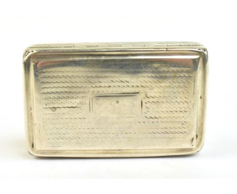 JOHN BETTRIDGE; a George IV hallmarked silver rectangular snuff box with vacant cartouche and engine turned detail to lid, th