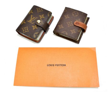 LOUIS VUITTON; a monogram brown canvas leather card holder with plastic card slips (twenty four credit cards minimum), with a