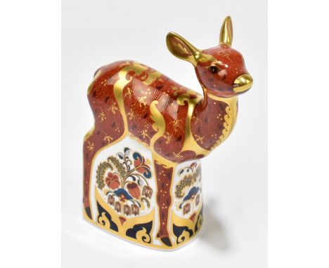 ROYAL CROWN DERBY; a 'Fawn' paperweight, first quality with gold stopper, printed marks to base.Additional InformationLight g