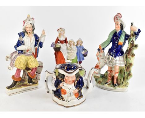 DRESDEN; a Yardley's Old English Lavender advertising figure group, height 30cm, two Staffordshire flatback figures to includ