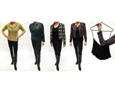 ADRIANNE PAPELL; a black vintage silk fully beaded evening jacket, size S/M, a Ronnie Nicole vintage evening jacket, an Evan 