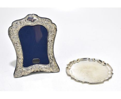 CHARLES S GREEN; an Elizabeth II hallmarked silver waiter with pie crust rim, Birmingham 1969, diameter 15.5cm, approx 3.8ozt