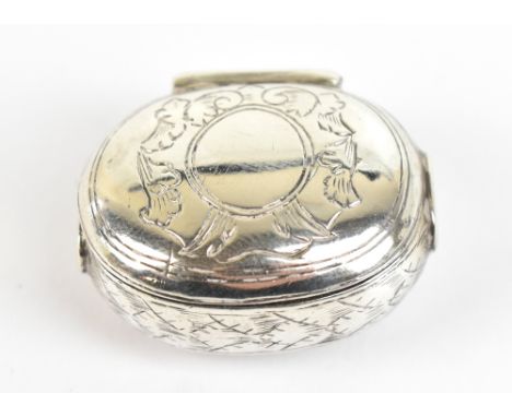 CHARLES JACKSON (PROBABLY); an 18th century white metal pinched vinaigrette of oval form with chased detail surrounding a vac