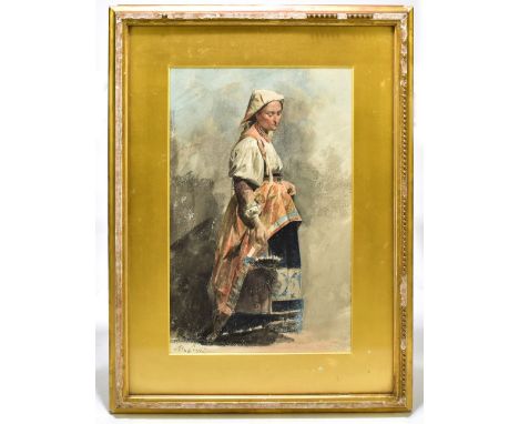 LATE 19TH/EARLY 20TH CENTURY ITALIAN SCHOOL; watercolour, study of a lady in traditional Italian costume, signed lower left w