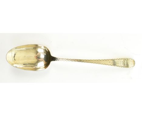 CARDEN TERRY OF CORK; a late 18th century Irish Provincial silver tablespoon with bright cut mermaid armorial to terminal (ru
