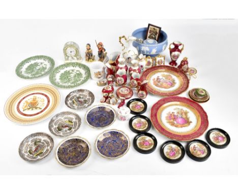 A collection of assorted ceramics&nbsp;including two Goebel figures, Wedgwood blue jasperware pedestal bowl,&nbsp;various mod