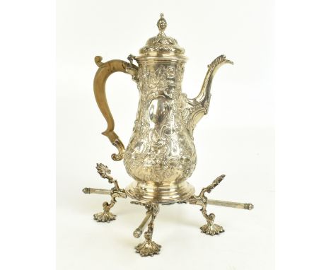 THOMAS WHIPHAM &amp; CHARLES WRIGHT; a George III&nbsp;hallmarked silver baluster shaped coffee pot, with&nbsp;repoussé and c
