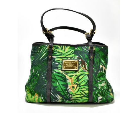 LOUIS VUITTON; a limited edition circa 2011 'Ailleurs Cabas GM' printed canvas green tropical jungle print shoulder bag, desi
