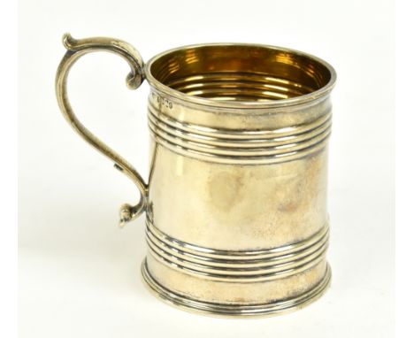 JONATHAN MILLIDGE; a&nbsp; William IV&nbsp;hallmarked silver mug with gilt interior and double band&nbsp;decoration, Edinburg
