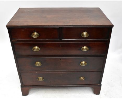 A 19th&nbsp;century mahogany chest of two short and three long drawers on bracket feet, height 91cm, width 92cm, depth 50cm.A