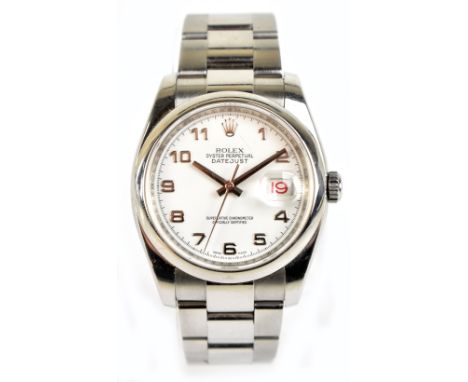ROLEX; a gentleman's stainless steel Datejust wristwatch with white dial set with Arabic numerals with date aperture, referen