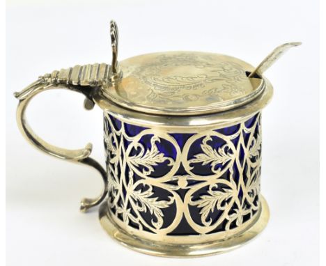 EDWARD FARRELL; a William IV&nbsp;hallmarked silver lidded mustard of&nbsp;cylindrical form with pierced floral detail, the h