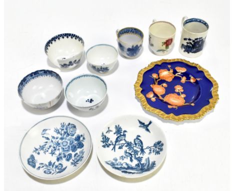 A group of 18th century English porcelain with four Worcester crescent mark pieces comprising two tea bowls and two saucers (