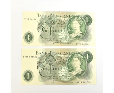 GREAT BRITAIN; two Bank of England J. Page error notes, both with non-corresponding serial numbers, the first DY15 541780 and