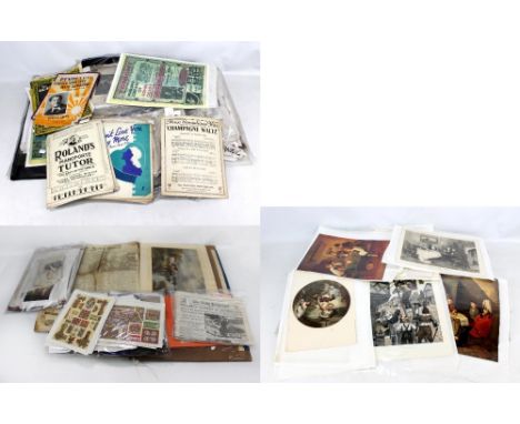 A quantity of unframed ephemera relating to music including sheet music, record sleeves, prints relating to jazz, more contem