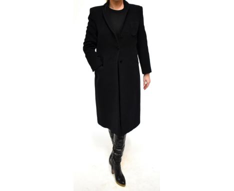 ARMANI COLLEZIONI; a full-length angora and cashmere wool mix lady's coat with button front, a small breast pocket and back s